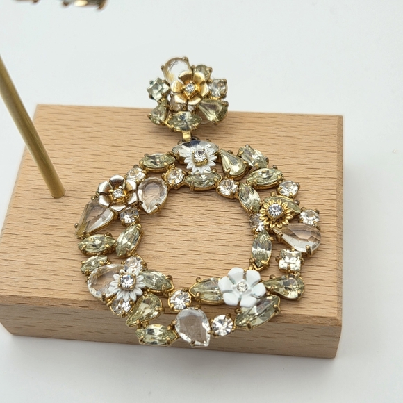 J. Crew Floral Crystal Wreath Statement Earrings – Antiqued Gold-Tone - Picture 7 of 16